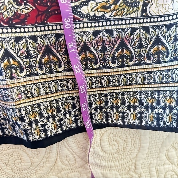 Bohemian poncho crimson beige gold exotic pattern swim cover up wrap OS - Picture 6 of 6